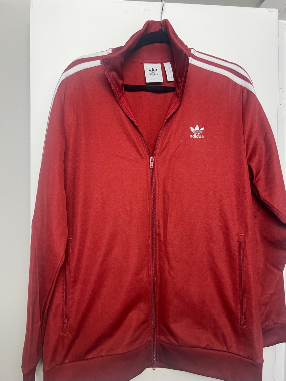 Adidas beckenbauer Men’s Red Track Jacket. Size large